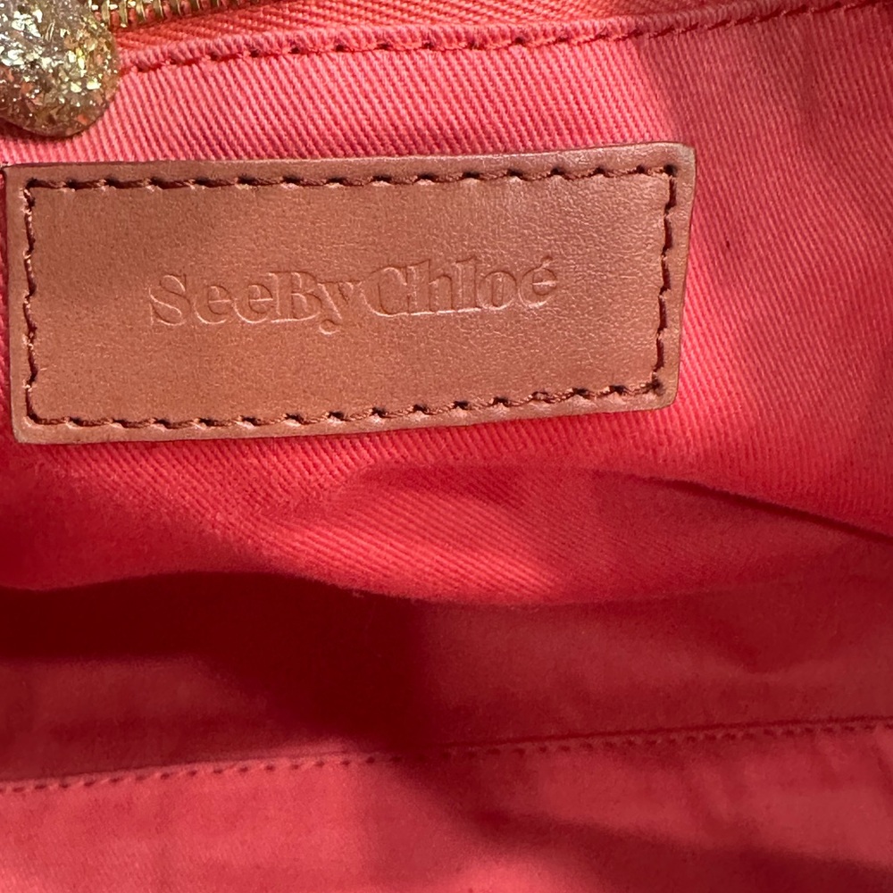 See by chole Coral Pink Leather-Style Satchel with Scarf Accent - Picture 14 of 16